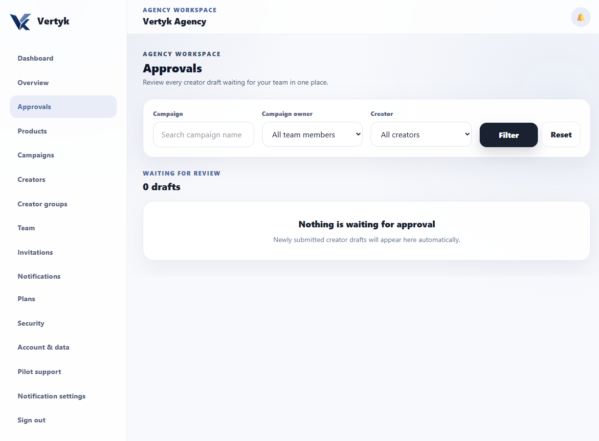 Vertyk approvals workspace